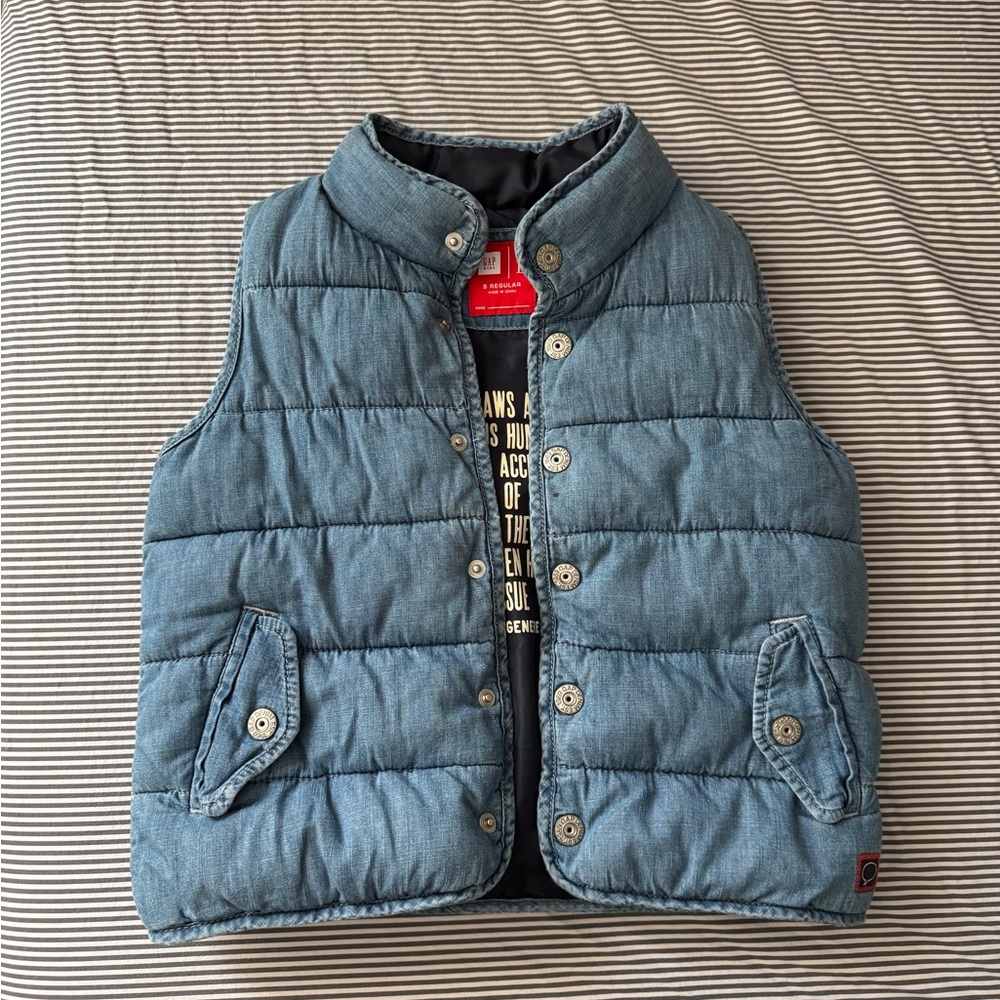 GAP Blue Quilted Vest with Stand-Up Collar